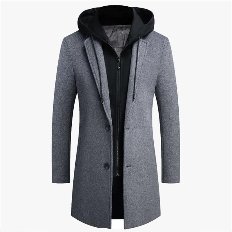 2018 새로운 남성 가을 겨울 후드 재킷 남성 긴 방풍 울 코트 캐주얼 두꺼운 슬림 재킷 남성 사이즈 M-5Xl 4 색상